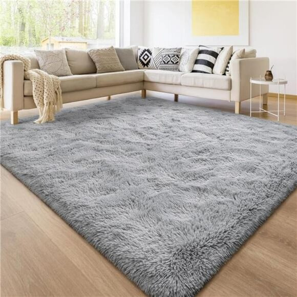 Shag Area Rug 5x8 Soft Grey Fuzzy Plush Carpet for Bedroom Living Room Dorm - Picture 3 of 7